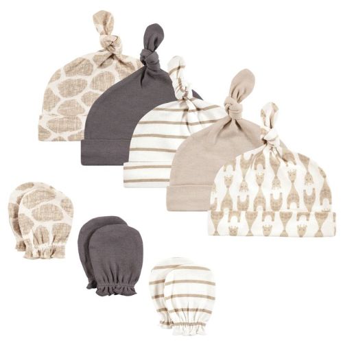 Hudson Baby Unisex Baby Cotton Cap and Scratch Mitten Set, Modern Giraffe, 0-6 Months