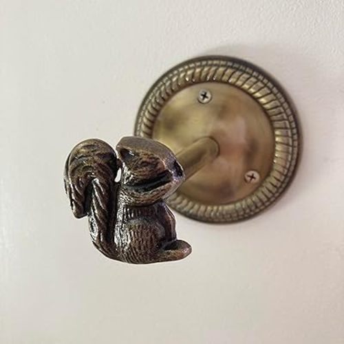 Animal Hook, Curtain Hold Back, Tie Back, Jewellery Hook, Antique Brass, Iron (Squirrel)