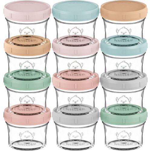 12pk Prep Baby Food Storage Containers, 4 oz Leak-Proof, BPA Free Glass Baby Food Jars for Feeding (Musk Dusk)