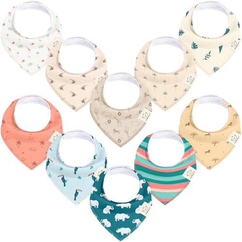 10-Pack Organic Baby Bandana Bibs for Girls - Super Absorbent Triangle Baby Bibs for Drooling and Teething Infant, 100% Cotton Extra Soft for Newborn, Infant 0-36 Months (Wildscape)