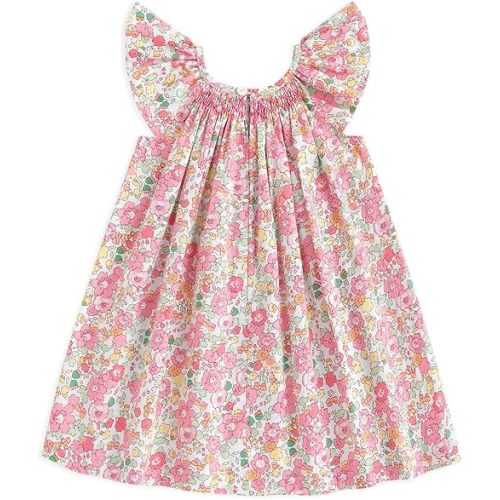Simplee kids Baby Girls Casual Dress Toddler Smocking Dress Floral Print Sundress for Spring Summer 1-6 Years