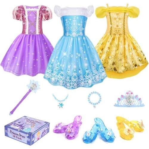 Meland Princess Dress Up for Girls 3-6, Dress Up Clothes for Girls with Princess Shoes Toy, Birthday Gift for Toddlers Girls