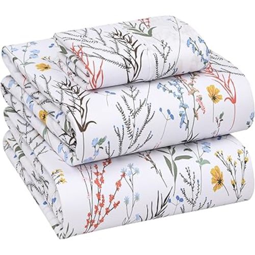 RUVANTI 100% Cotton Sheets – Twin Size Percale Bedding, Cooling & Breathable Floral Design, Durable with a Crisp, Soft & Comfortable Feel, 16" Deep Pocket, 3-Piece Set, Aroma