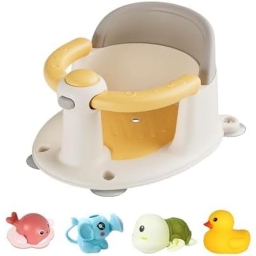 Baby Bath Seat for Infant Toddler 6 Months and up, Portable Foldable Non-Slip Baby Bathtub Seat 4 Secure Suction Cups for Baby Sitting Up (Yellow)