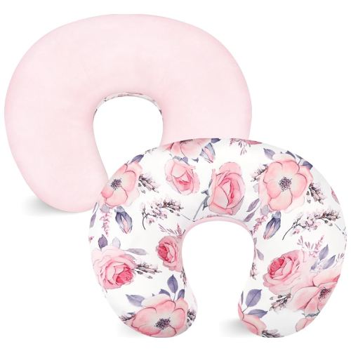 SWESEN Nursing Pillow Cover, 1 Pack Stretchy Slipcovers for Breastfeeding Pillows, Super Soft Removable Nursing Pillow Case for Baby Boy and Girls, Pink Floral
