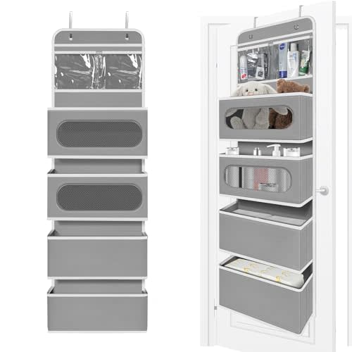 NEWFOM Over the Door Organizer, Door Hanging Organizer with 2 Small PVC and 4 Large Pockets Behind the Door Storage Organizer for Nursery Closet Cabinet Baby Storage Diapers Cosmetics, Toys, Sundrie