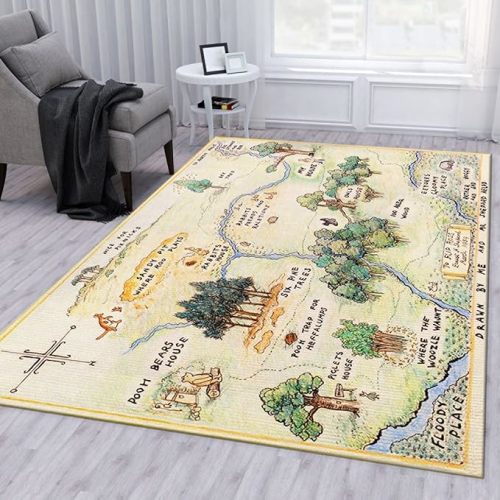 Peter Pann Never-Land Map Home Decor Rectangle Area Rug Hundred Acre Wood Map Jungle Rug 100 Acre Wood Rug Carpet 3x5 4x6 5x7 5x8 5,2x9 ft (Medium 4x6 ft), Blue