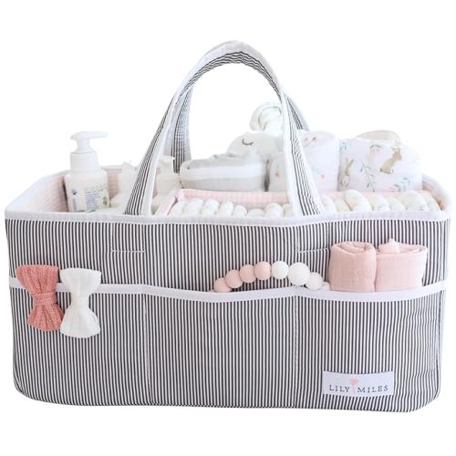 Lily Miles Baby Diaper Caddy Organizer - Girl Nursery Storage Basket Bin - Baby Item - Baby Organizers and Storage - Pink Blush, Large