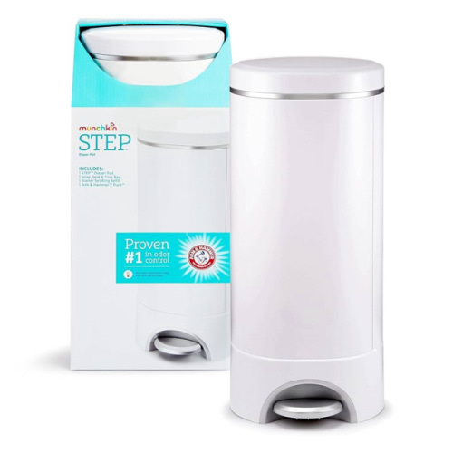 Munchkin® STEP™ Diaper Pail Powered by Arm & Hammer, #1 in Odor Control, Award-Winning, Includes 1 Snap, Seal & Toss™ Bag, 1 Starter Refill Ring, and 1 PUCK™ Baking Soda Cartridge