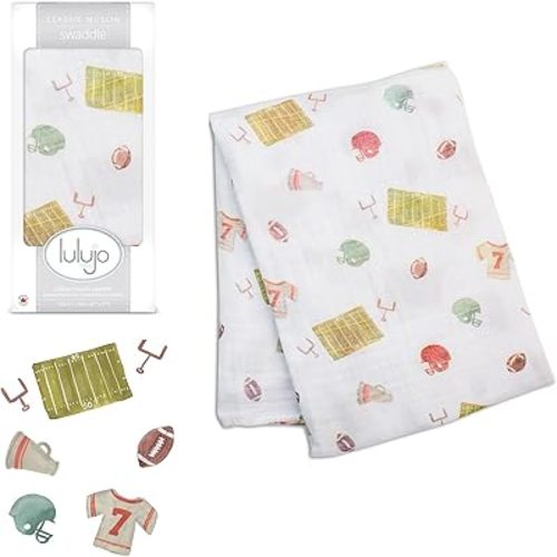 lulujo Baby Cotton Muslin Swaddle Blanket, 47 x 47, Football