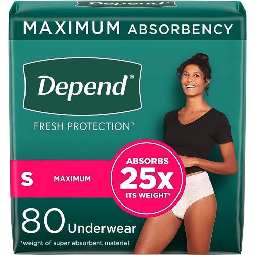 Depend Fresh Protection Adult Incontinence Underwear for Women (Formerly Depend Fit-Flex), Disposable, Maximum, Small, Blush, 80 Count, Packaging May Vary - Small (80 Count)