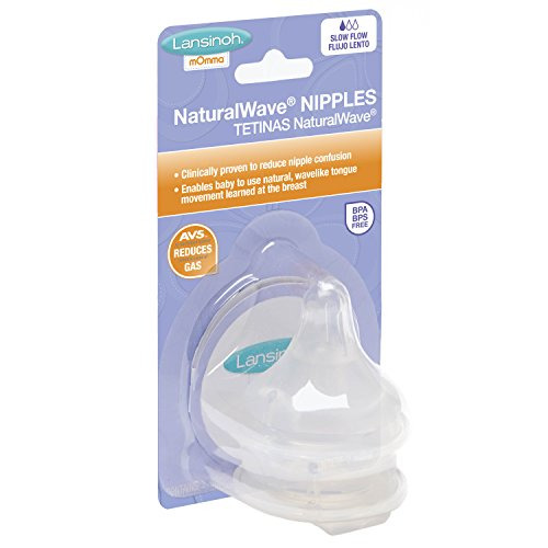 Lansinoh NaturalWave Baby Bottle Nipples – 100% Soft, Durable Silicone, Made Without BPA BPS, Anti-Colic, Supports Baby’s Developing Mouth and Teeth, Slow Flow, Size S, 2 Count, 1+ Month
