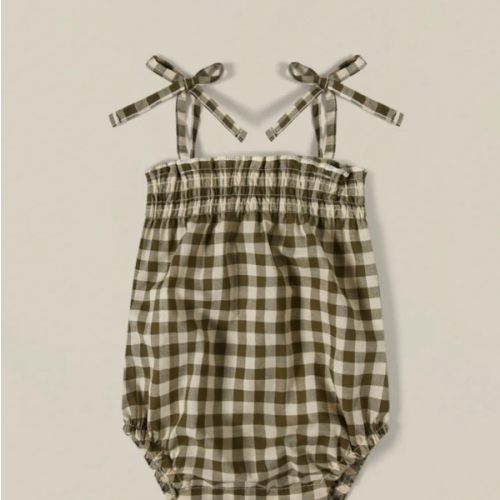 Olive Gingham Spaghetti Bodysuit | Organic Zoo