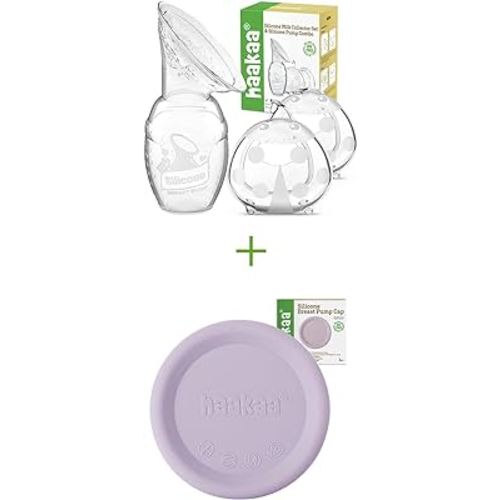 haakaa Manual Breast Pump 4oz/100ml and Ladybug Milk Collector 2.5oz/75ml,2pcs and Silicone Cap (Lavander) Combo