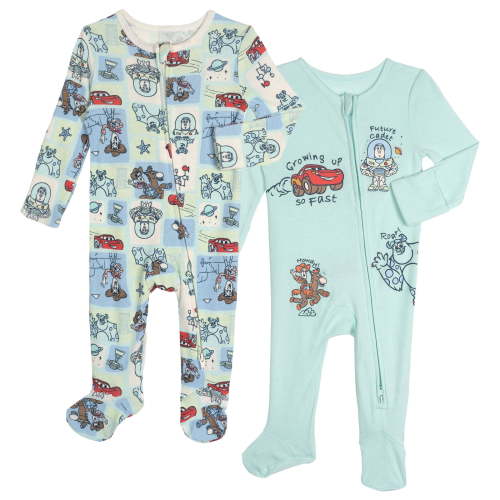Disney Pixar Baby Boys' 2-Pack Footed One-Piece Sleep N' Play Pixar Light Blue