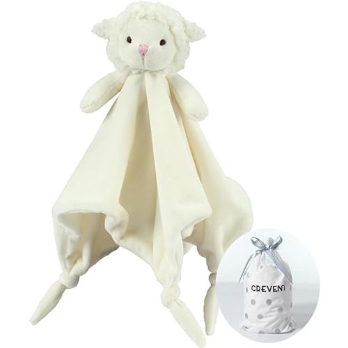 CREVENT Cozy Plush Baby Security Blanket Loveys for Baby Girls Boys, Minky Front and Back with Animal Face (Ivory Sheep)