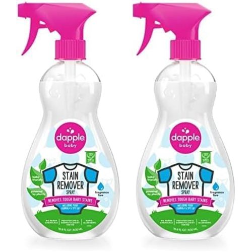 Stain Remover Spray by Dapple Baby, Fragrance Free, 16.9 Fl Oz Spray Bottle - Plant-Based & Hypoallergenic - Baby Laundry Stain Remover for Clothes & Cloth Diapers (Pack of 2)