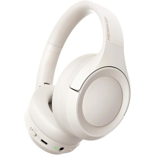 Active Noise Cancelling Headphones with Transparency Mode, 80H Playtime Wireless Over Ear Bluetooth Headphones with ENC Microphone, Deep Bass, Memory Foam Ear Cups, for Travel, Home Office, White