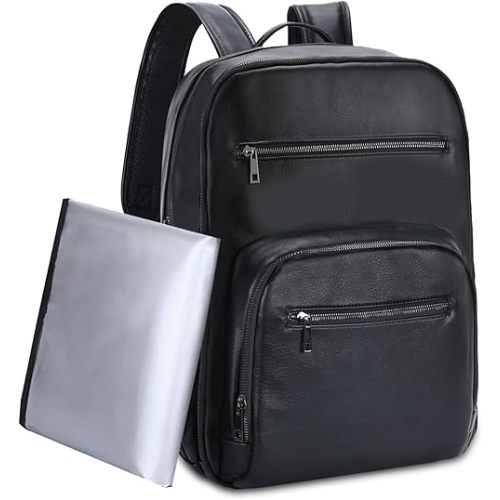 Diaper Bag Backpack for Mum Dad,VASCHY Unisex Large Waterproof Vegan Leather Baby Nappy Bag,Insulated Pocket Laptop Sleeve