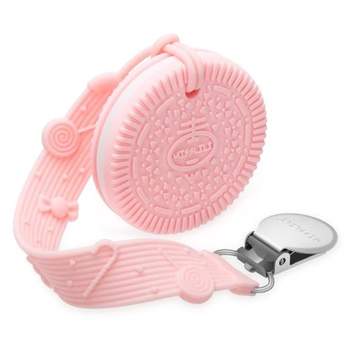 Teething Toys for Babies 0-6 6-12 Months Baby Teethers with Clip Silicone Baby Teether Toys for Boys and Girls, Infant Teething Relief Cookies Design, Pink - Pink Biscuit