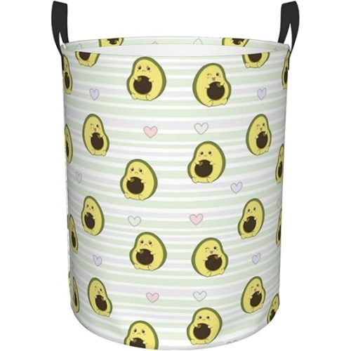 Avocado Of A Hear Print Laundry Basket Circular Laundry Hamper With Handles Waterproof Dirty Clothes Storage Basket For Bedroom Bathroom Dorm Living Room-Small