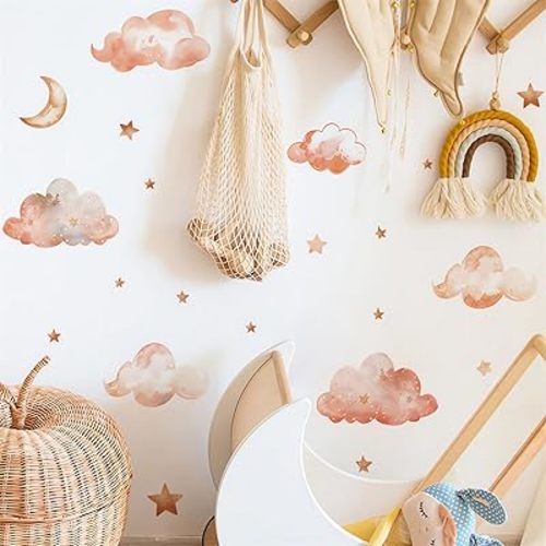 Dreamy Clouds Stars Moon Wall Stickers, sacinora DIY Art Wall Decals Removable Vinyl Peel and Stick for Kids Baby Nursery Living Room Bedroom Children's Room Playroom Home Decorations