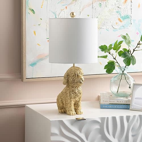 Crestview Collection 24" Golden Doodle Dog Resin Table Lamp, Desk Lamp w/White Linen Shade,Cute Bedside Lamp for Bedroom,Nightstand Lamps for Living Room,Unique Aesthetic Home Room Decor