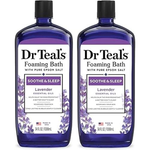 Dr Teal's Foaming Bath with Pure Epsom Salt, Soothe & Sleep with Lavender, 34 fl oz (Pack of 2)