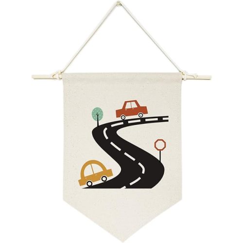 The Cotton & Canvas Co. Cars Transportation Hanging Wall Canvas Banner for Baby Girl, Baby Boy, Nursery, Teen and Kids Room