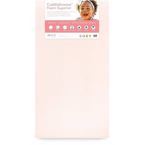 Colgate CuddleSnooze Foam Superior Crib Mattress - Breathable Dual-Firmness Infant and Toddler Mattress Featuring EcoFoam and Velvety Waterproof-Backed Cotton Cover
