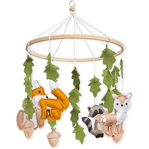 First Landings Woodland Baby Mobile for Crib - Baby Nursery Mobiles - Woodland Nursery Decor Theme - Gender Neutral Baby Stuff - Animals Forest Nursery Decor Baby Mobile - Woodland Baby Stuff