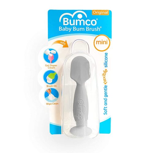 Baby Bum Brush, Mini Diaper Rash Cream Applicator with Travel Case, Soft Flexible Silicone, Unique Gift for Boys and Girls, [Gray]