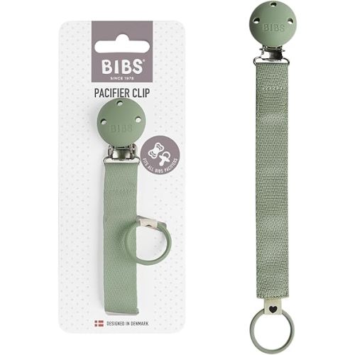 BIBS Pacifier Clip Ribbon - Secure Your Baby's Pacifier with Durable Polyester Webbing and Nickel-Free Metal Clip - Compatible with All BIBS Pacifiers - Sage