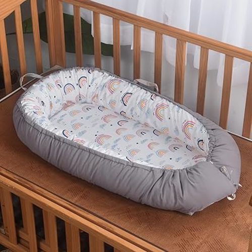 Baby Lounger, Baby Nest Pillow Cover for Sleeping for Newborn 0-24 Months, Cotton Breathable Co Sleeper for Baby in Bed, Infant Snuggle Lounger Me