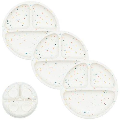 Weesprout Suction Plates For Babies & Toddlers 100% Silicone Divided Design - No Lids, 3 Pack
