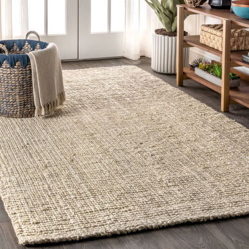JONATHAN Y FIBER Pata Handwoven Chunky 5 x 8 (ft) Flatweave Jute Light Ivory Rectangular Indoor Geometric Coastal Area rug
