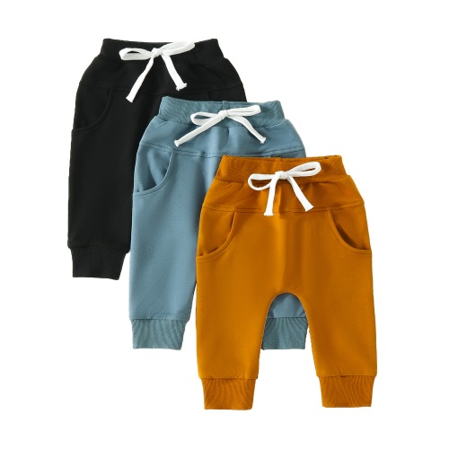 GXFC 3-Pack Toddler Babies Boys Joggers Pants 6M 12M 18M 2T 3T Children Boys Tapered Elastic Waistband Harem Pants Lounge Athletic Pants Spring Fall Sweatpants for Kids Boys
