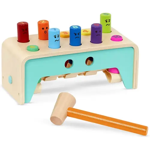 Battat – Wooden Hammer Toy For Kids, Toddlers – Pounding Bench With Pegs And Mallet – Colorful Developmental Toy – Pound & Count Bench – 1 Year + – Pound & Count Bench