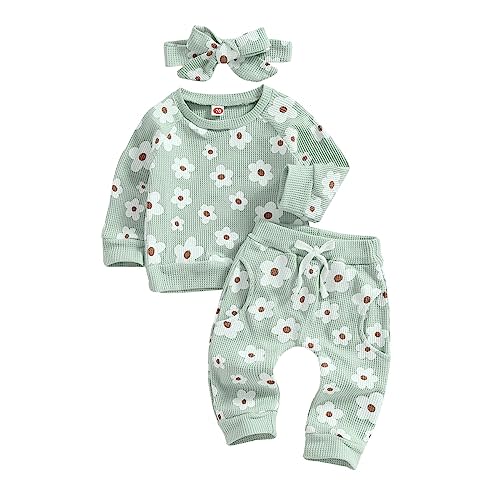 Toddler Baby Girl Fall Winter Clothes Newborn Infant Floral Pullover Sweatshirt T-Shirts+Pants 3PCS Outfits Set