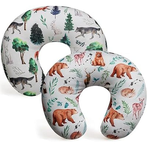 2 Pack Nursing Pillow Cover Neutral Stretchy Removable Baby Nursing Covers for Breastfeeding Pillows Soft Breathable Pillow Slipcover for Newborn Baby Boy or Girl (Animal)