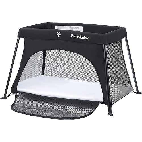 Pamo Babe Travel Crib for Baby - Mini Lightweight Baby Playard with Zip Door, Easy to Carry