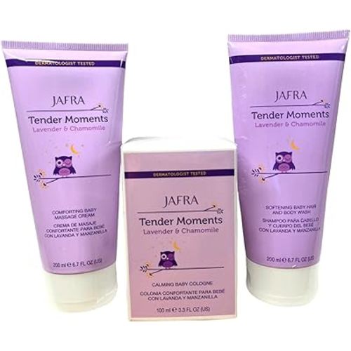 Jafra tender moments lavander y chamolle baby massage cream, baby hair and body wash, calming baby cologne