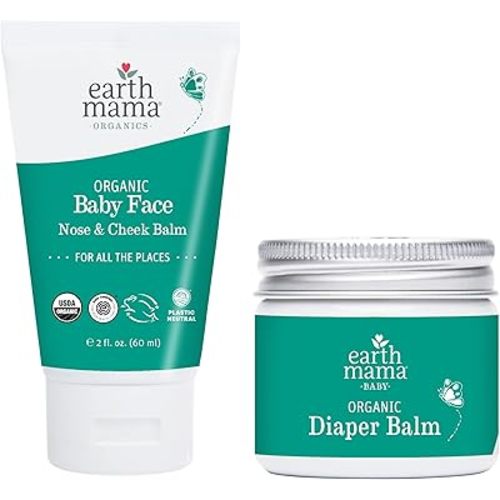 Earth Mama Top to Bottom Skin Care Bundle | Organic Diaper Balm + Baby Face Nose & Cheek Balm