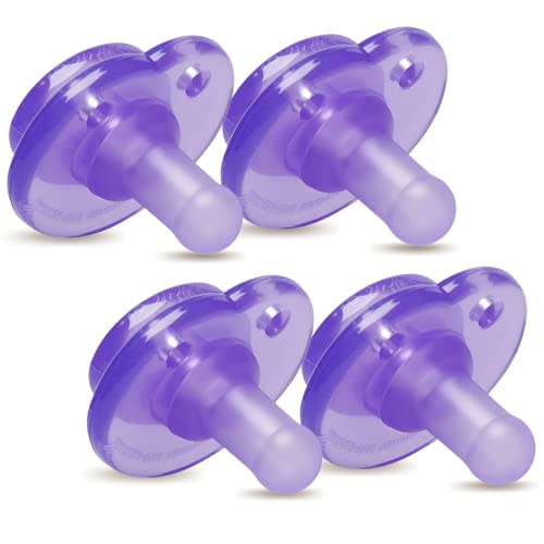 Nookums Pacifier 4 Pack - Orthodontic Single Piece Design - 100% Medical Grade Silicone - BPA Free, Latex Free, Phthalate Free - Paci-Plushies Pacifier Replacement (Purple)