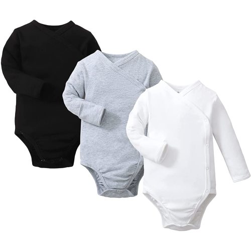 DEFAHN Baby Side Snap Kimono Bodysuit 100% Cotton 3-Pack Unisex Onsies for Newborn Boy Girl