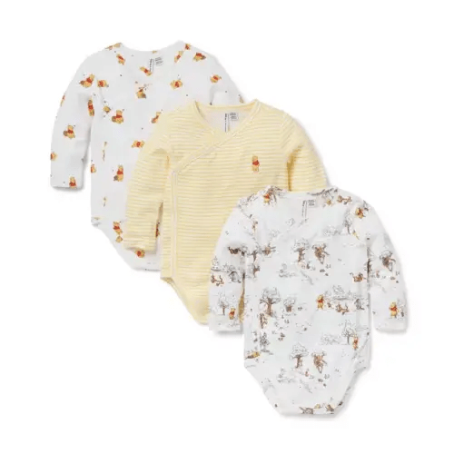 Baby Jet Ivory Winnie the Pooh, Sunny Yellow Stripe And Jet Ivory Toile Disney Winnie The Pooh Baby Wrap Bodysuit 3-Pack by Janie and Jack