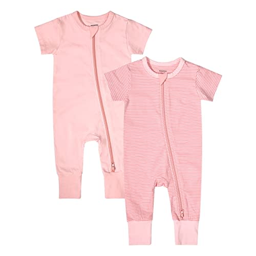 Teach Leanbh Baby Boys Girls 2-Pack Romper Jumpsuits Cotton 2 Way Zipper Short Sleeve Footless Sleep and Play 3-24 Months