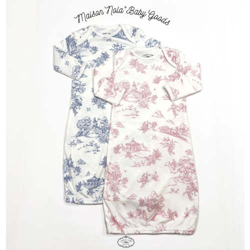 Maison Nola Storyland Toile Gown Blue | Bamboo Cotton Knit – ZukaBaby
