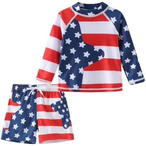 Aisyee Toddler Baby Boys Rash Guard Set for Kids Boys Swim Set with Swim Trunks Long Sleeve Bathing Suits