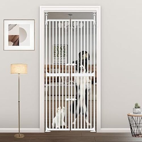 Fairy Baby 71 Inch Extra Tall Pet Cat Gate Indoor Pressure Mounted Child Safety Baby Gate Walk Through Swing Auto Close Safety Cat Gate for Stairs, Doorways 33-36 Inch Wide White